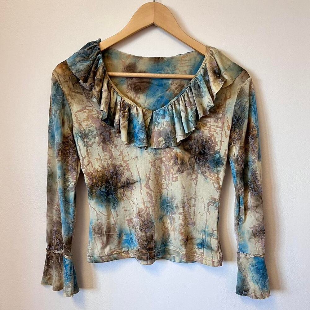 Blue and brown tie dye ruffle